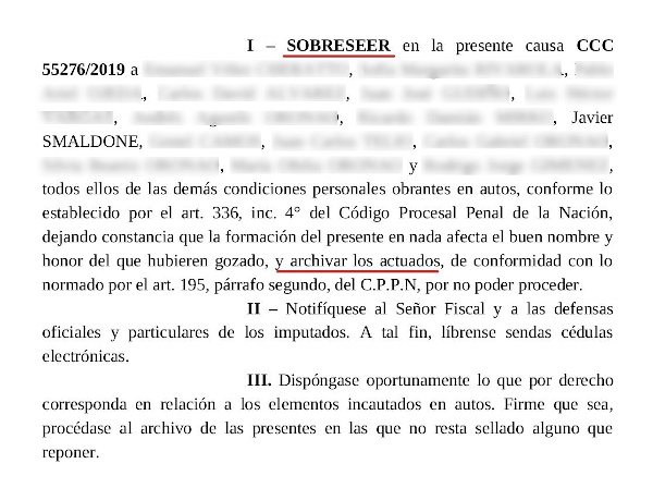Sobreseimiento y archivo dispuestos por el juez Luis Rodríguez