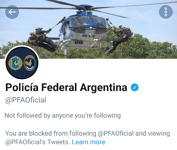 Bloqueado por la Policía Federal Argentina en Twitter