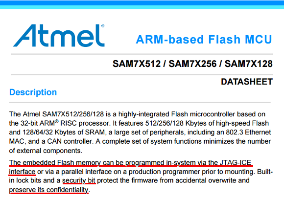Documentación del chip Atmel AT91SAM7X256