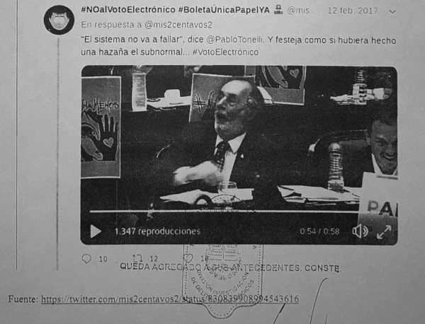 Tweet sobre Pablo Tonelli